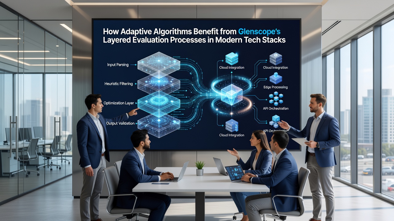 Flowchart of adaptive algorithm benefits from Glenscope evaluation layers within a distributed cloud tech stack